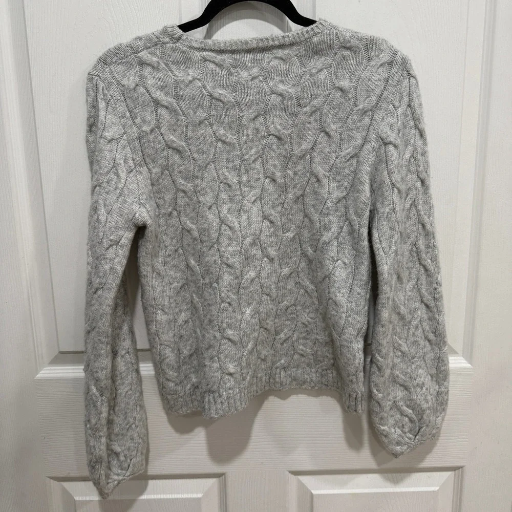 Mango Basics Grey Cable Knit Crew Neck Sweater Womens Small Long Sleeve Ribbed‎